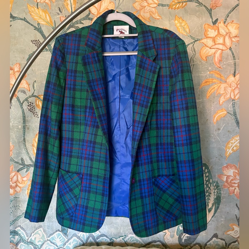 Hunter Vintage Wool Green and Blue Plaid Blazer